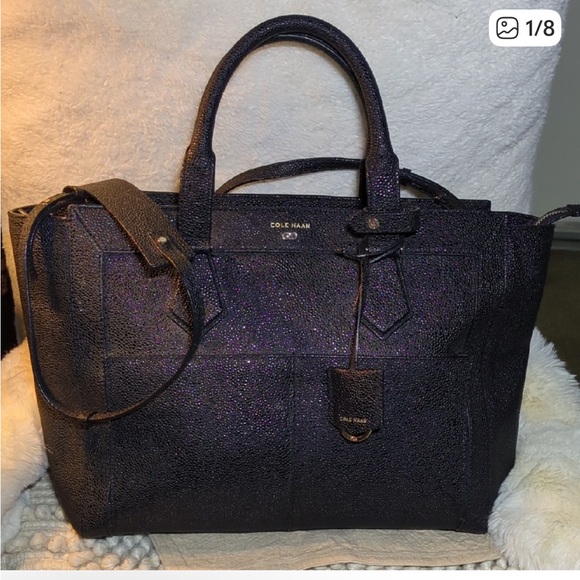 Cole Haan Handbags - Cole Haan EVA Black Pebbled Leather Women's Tote/Crossbody Bag - Black